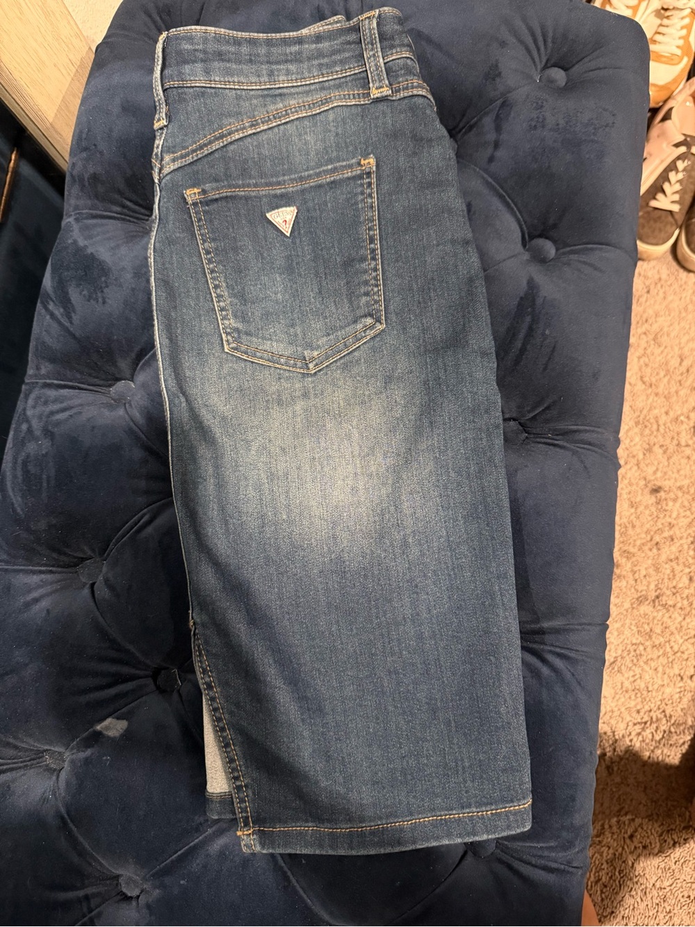 Guess Dark Blue Denim Jacket with Triangle Logo Patch